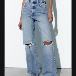 Zara high rise wide leg ripped jeans